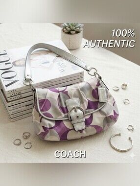 Authentic Coach Signature Optic Shoulder Bag - Purple & Sliver